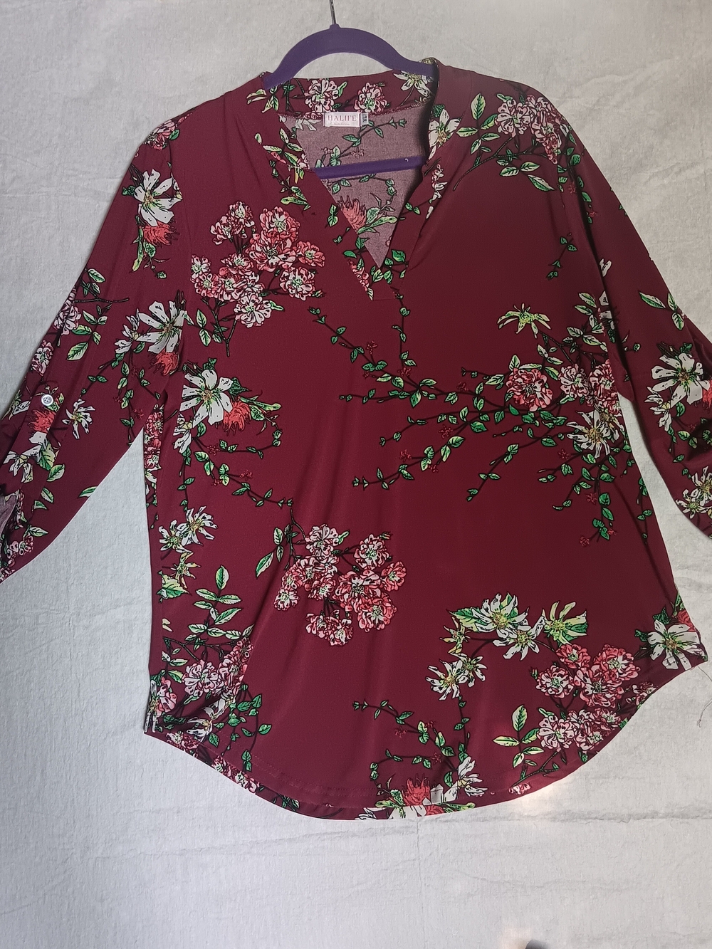 HAlife Burgundy Floral V-Neck Tunic